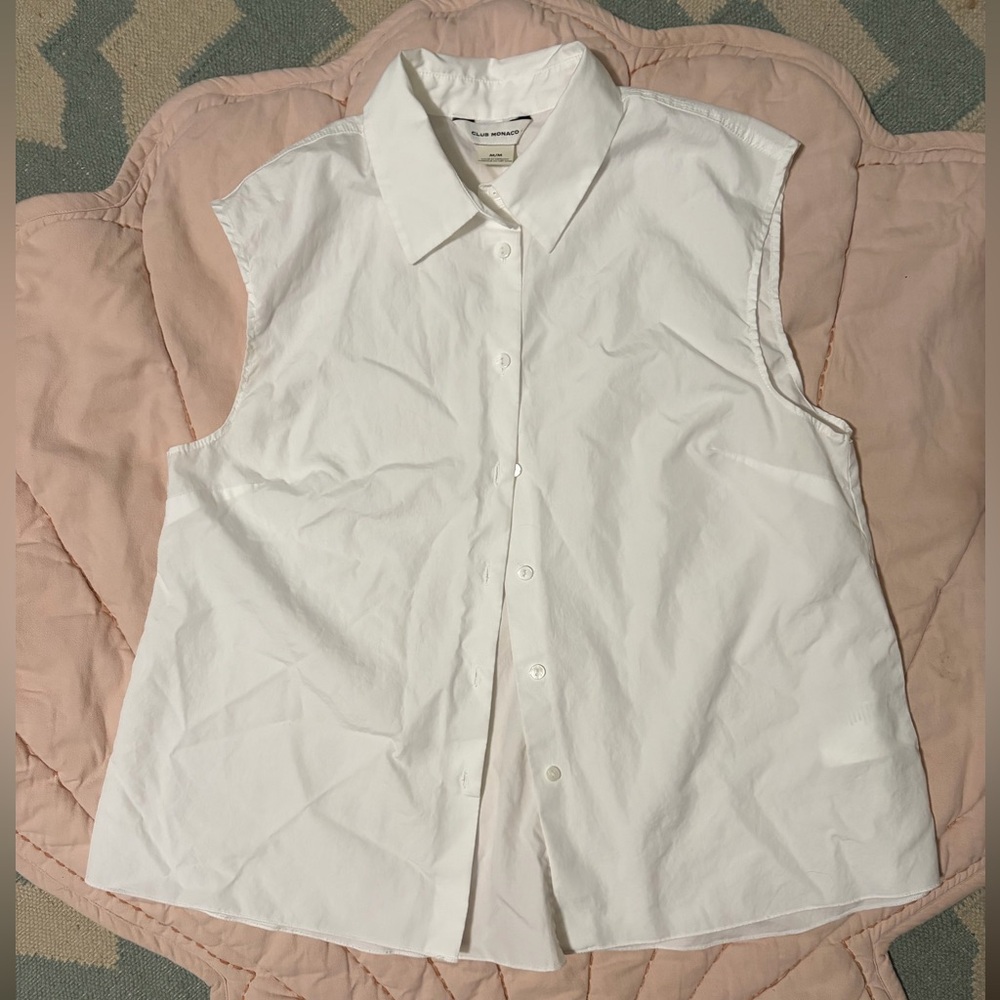 Club Monaco Sleeveless White Button-Up Women's Top- Medium
